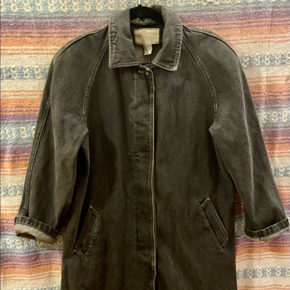 Learsi Black Washed Maxi Jacket with Slit and no Embellishments